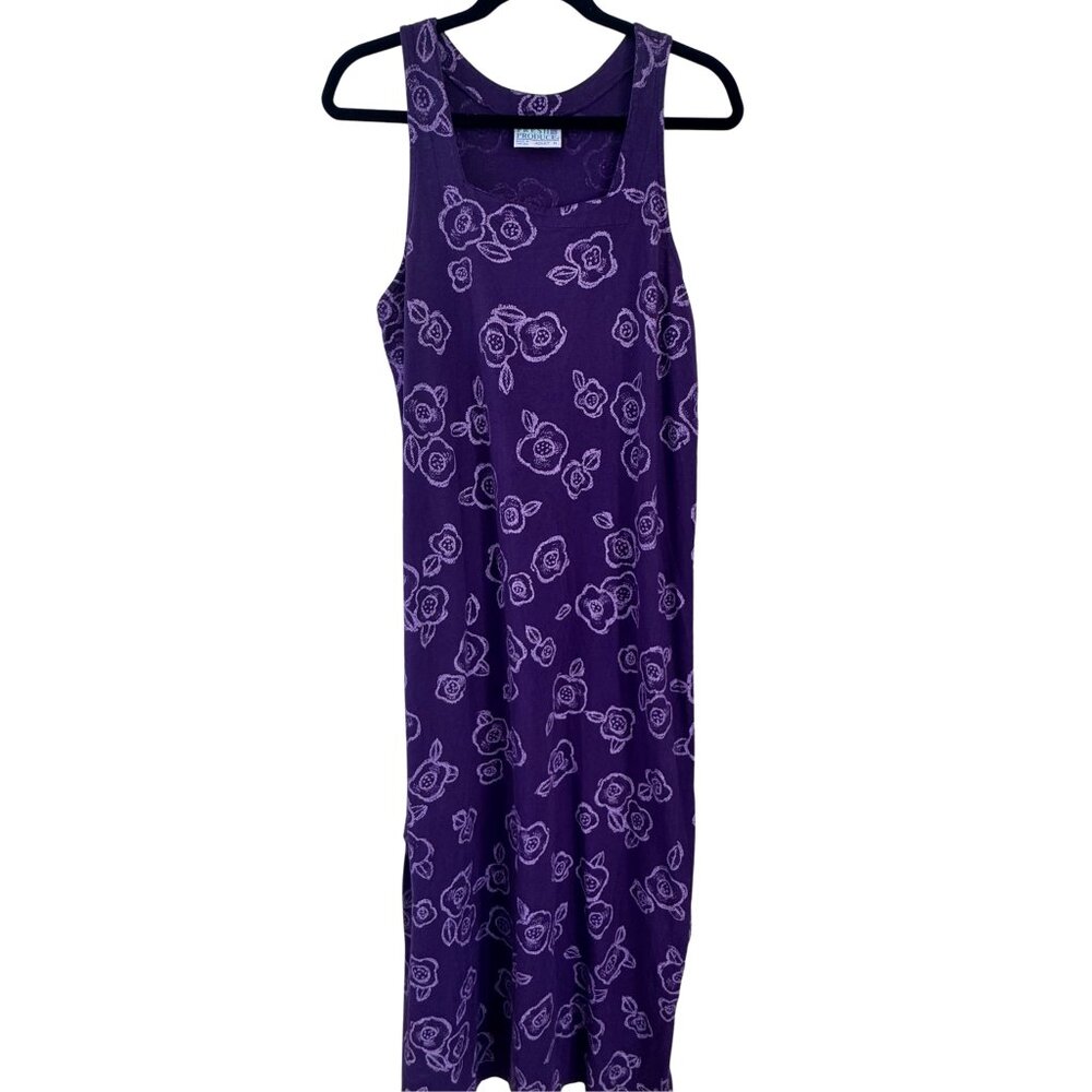 Fresh Produce Purple Floral Cotton Maxi Midi Sundress Side Slit Size Medium - Picture 3 of 7